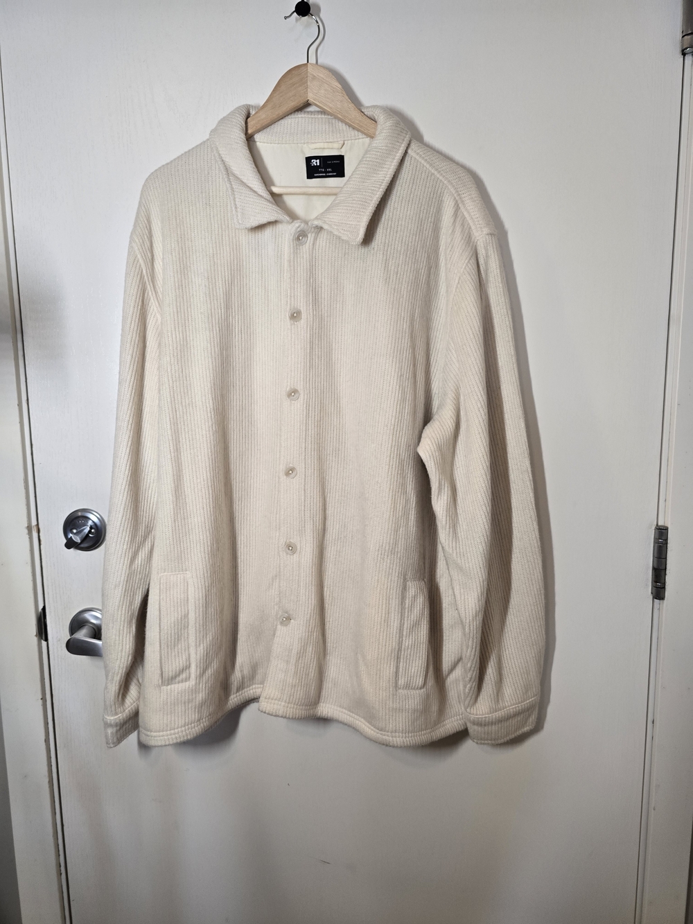 Par Simons Le31 Men Cream Ribbed Button-Up Shirt Jacket